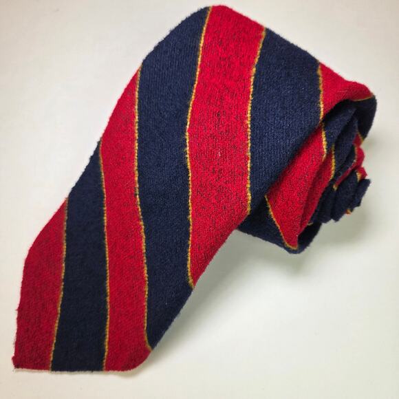 Vintage JC Penney Repp Tie Red Navy Gold Stripe Wide 70s Preppy Look 4” Wide - Picture 1 of 12